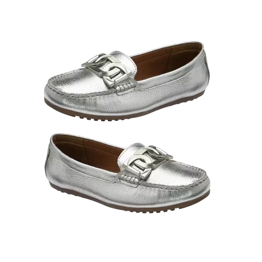 Vaneli Aiker Opal Shoes Driving Loafer Shoe Silver Love Metallic Women 6 NIB